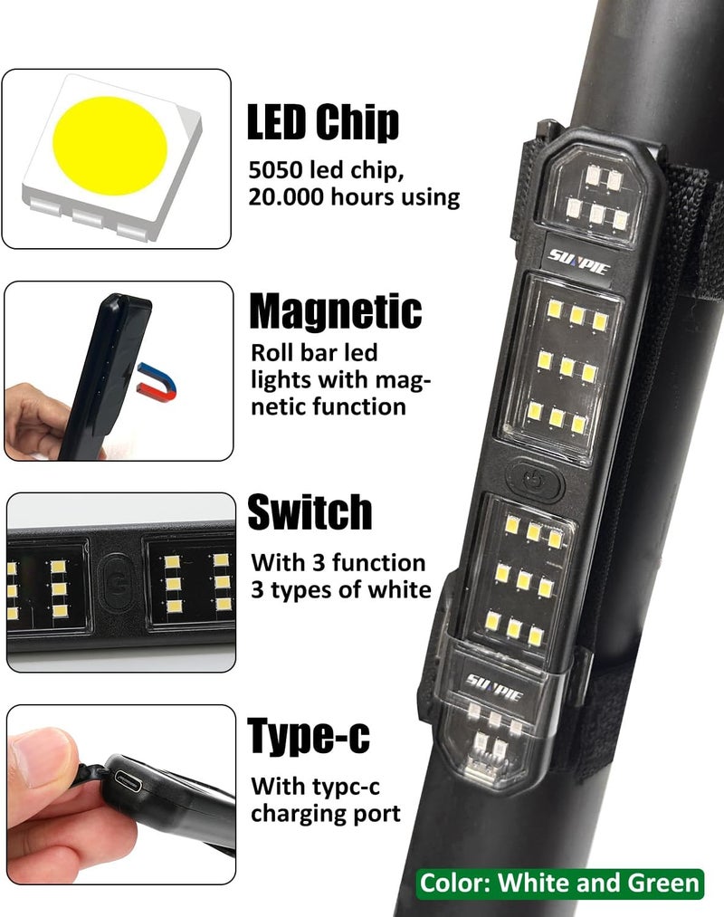 SUNPIE UTV Dome Light SXS Interior Wireless Lighting LED Battery Powered Rechargeable Upgrade Button&Magnet for Polaris Talon/Pioneer Kawasaki Mule/Teryx Can Am ATV Truck Tractor Boat, Four Modes - Image 3